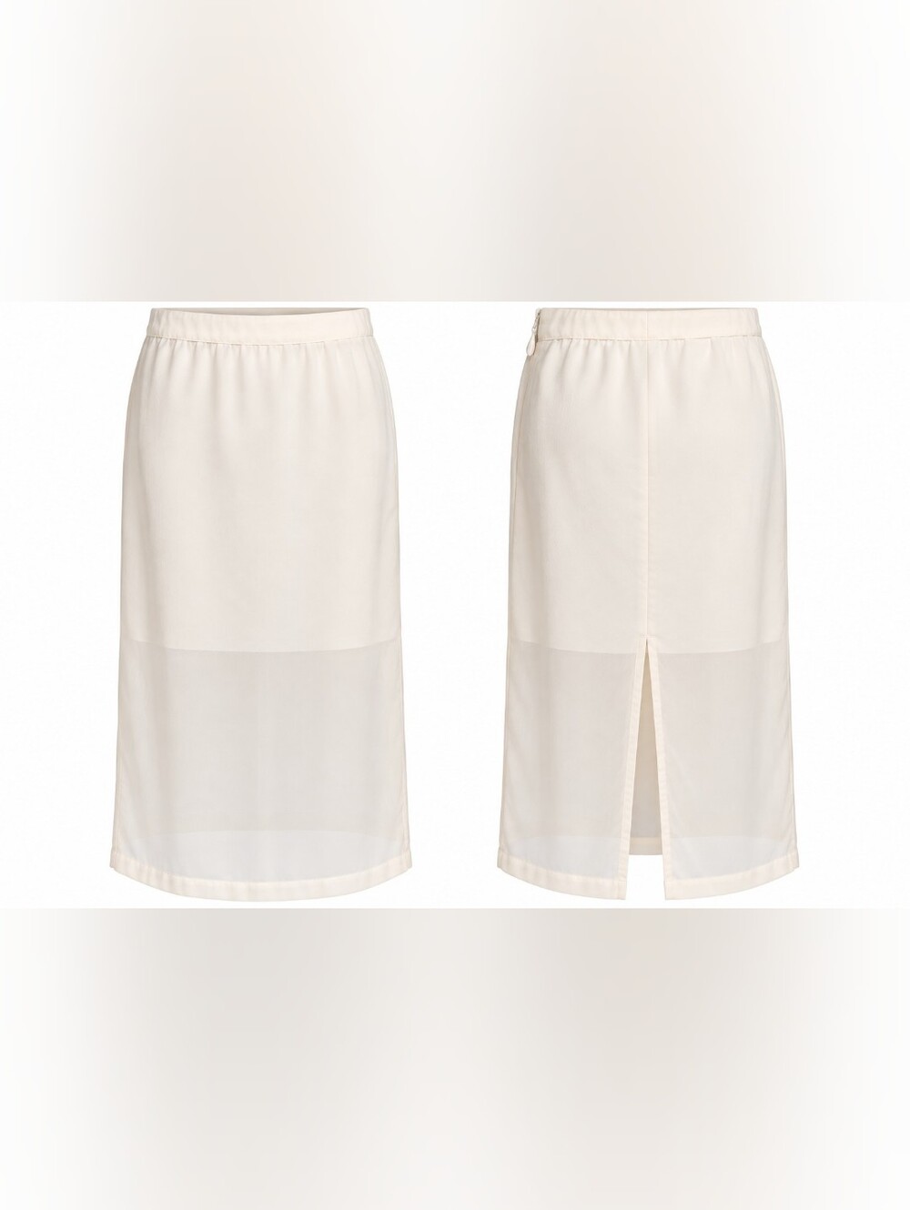A New Day Cream Midi Pencil Skirt 8 Sheer Overlay Lined Back Slit NWT Capsule